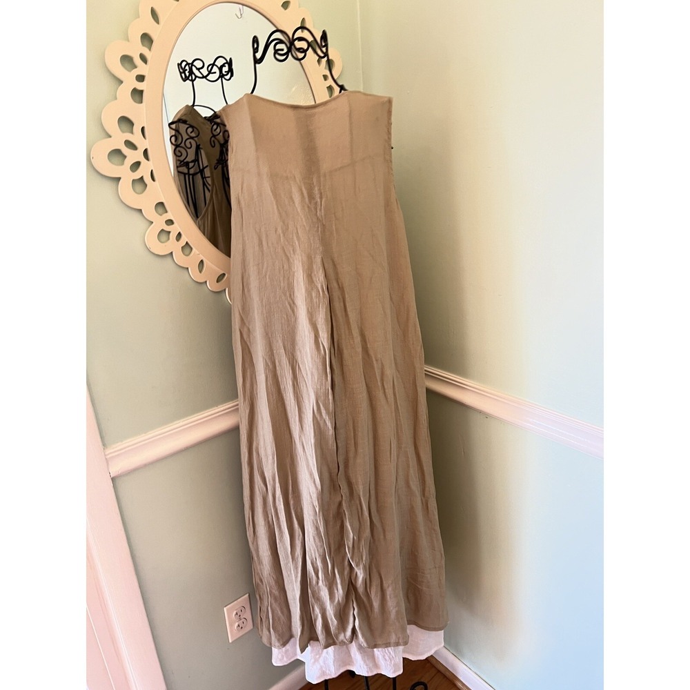 Picadilly Canada Size Small Dress Midi Tan White Layered sleeveless Lagenlook - Picture 2 of 7